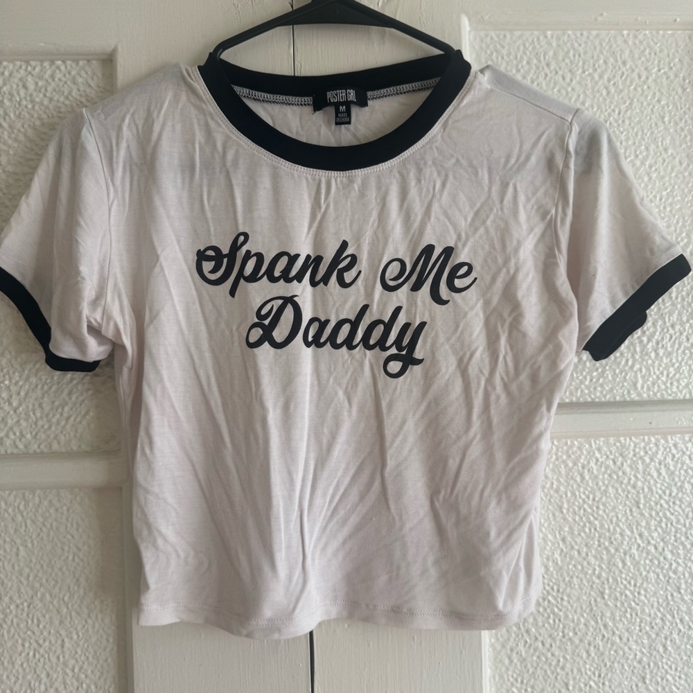POSTER GRL White Crop Ringer Tee with Black Script